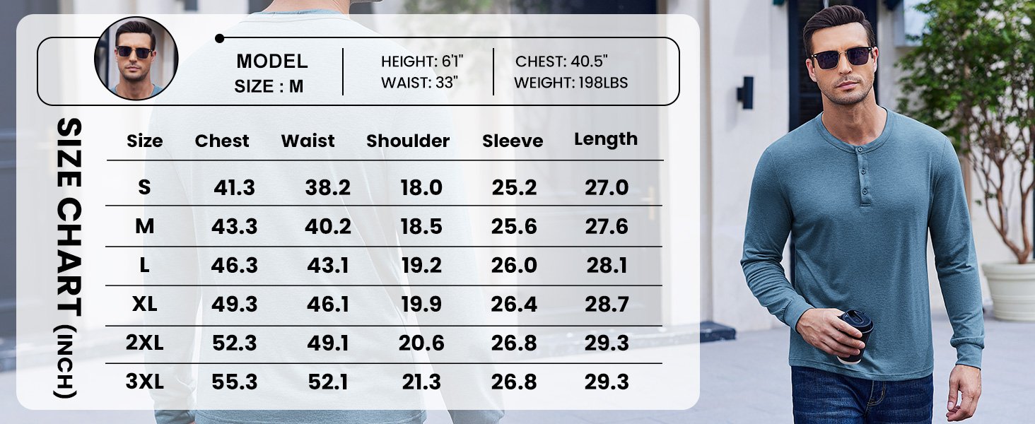 Men's Henley Shirts Casual Long Sleeve Button T-Shirts Lightweight Soft Pullover