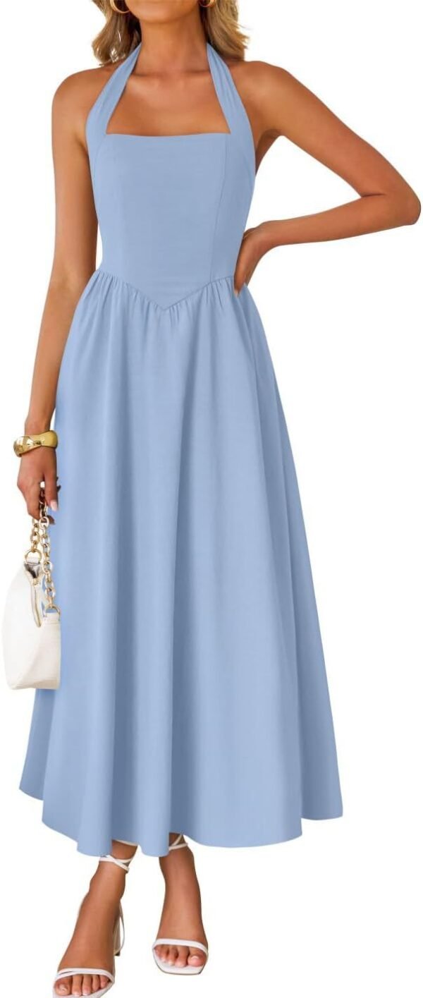 Women's Summer Sleeveless Halter Midi Dress 2025 Off Shoulder High Waist Swing Flowy Beach Long Dresses