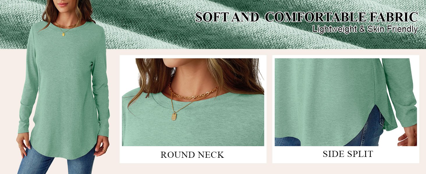 Crewneck Side Split Fall Pullover Loose Tunic Sweater Tops