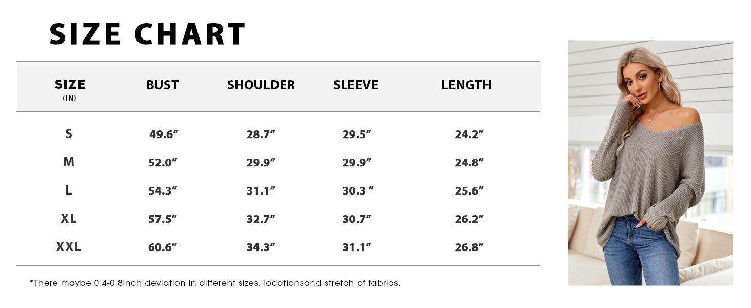 Loose Sweater Size Chart