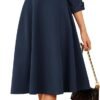 Work Dresses for Women 2025 3/4 Sleeve Fit and Flare Business Midi Dress Classy Office Dresses with Pockets