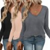 Long Sleeve Shirts for Women V Neck T Shirt Fall Casual Tops Basic Base Layer Undershirts Tees 2025 S-XXL