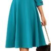 Work Dresses for Women 2025 3/4 Sleeve Fit and Flare Business Midi Dress Classy Office Dresses with Pockets