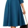 Work Dresses for Women 2025 3/4 Sleeve Fit and Flare Business Midi Dress Classy Office Dresses with Pockets