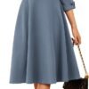 Work Dresses for Women 2025 3/4 Sleeve Fit and Flare Business Midi Dress Classy Office Dresses with Pockets