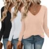 Long Sleeve Shirts for Women V Neck T Shirt Fall Casual Tops Basic Base Layer Undershirts Tees 2025 S-XXL