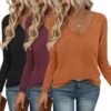 Long Sleeve Shirts for Women V Neck T Shirt Fall Casual Tops Basic Base Layer Undershirts Tees 2025 S-XXL