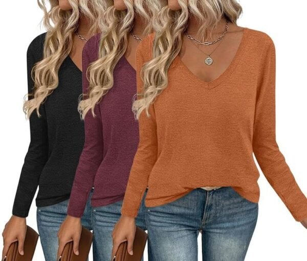 Long Sleeve Shirts for Women V Neck T Shirt Fall Casual Tops Basic Base Layer Undershirts Tees 2025 S-XXL