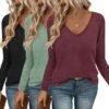 Long Sleeve Shirts for Women V Neck T Shirt Fall Casual Tops Basic Base Layer Undershirts Tees 2025 S-XXL