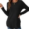 Womens Long Sleeve Shirts Loose Tunic Tops Round Neck Lightweight Side Split Casual 2025 Trendy Basic Tshirts Blouse