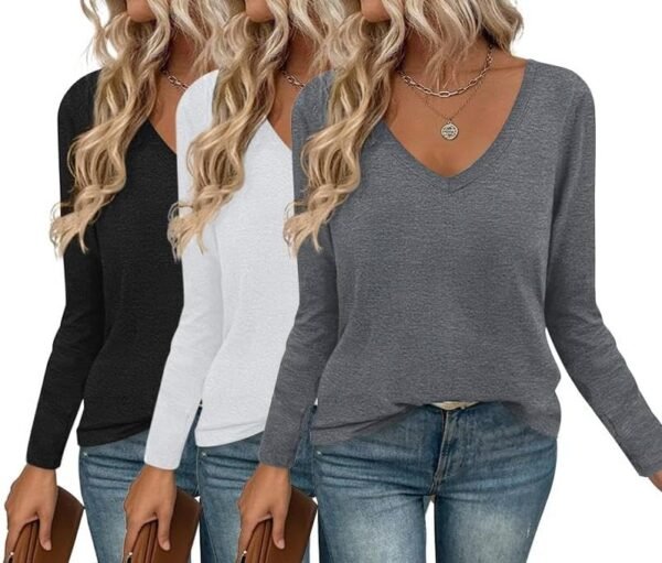 Long Sleeve Shirts for Women V Neck T Shirt Fall Casual Tops Basic Base Layer Undershirts Tees 2025 S-XXL
