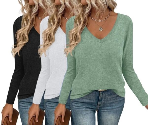 Long Sleeve Shirts for Women V Neck T Shirt Fall Casual Tops Basic Base Layer Undershirts Tees 2025 S-XXL
