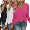 Long Sleeve Shirts for Women V Neck T Shirt Fall Casual Tops Basic Base Layer Undershirts Tees 2025 S-XXL