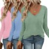 Long Sleeve Shirts for Women V Neck T Shirt Fall Casual Tops Basic Base Layer Undershirts Tees 2025 S-XXL