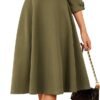 Work Dresses for Women 2025 3/4 Sleeve Fit and Flare Business Midi Dress Classy Office Dresses with Pockets