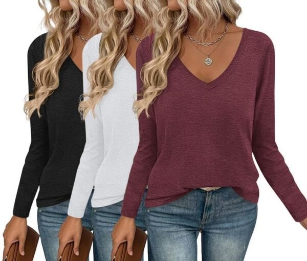 Long Sleeve Shirts for Women V Neck T Shirt Fall Casual Tops Basic Base Layer Undershirts Tees 2025 S-XXL