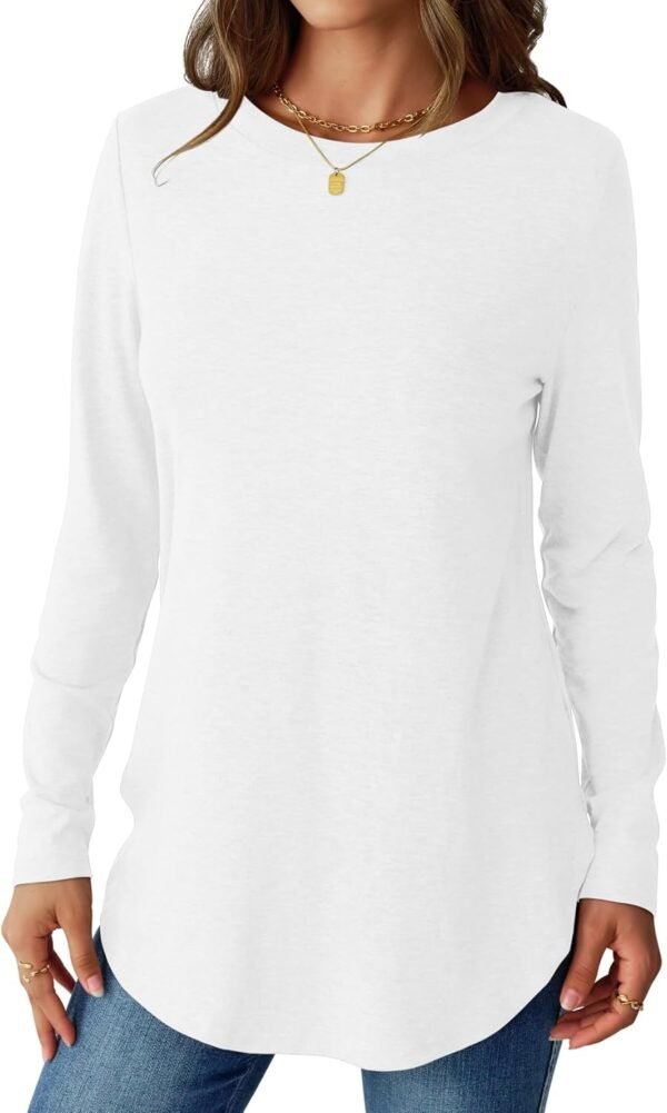 Womens Long Sleeve Shirts Loose Tunic Tops Round Neck Lightweight Side Split Casual 2025 Trendy Basic Tshirts Blouse