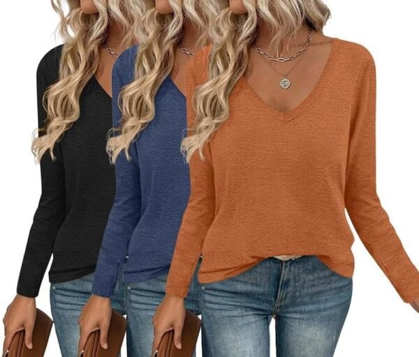 Long Sleeve Shirts for Women V Neck T Shirt Fall Casual Tops Basic Base Layer Undershirts Tees 2025 S-XXL