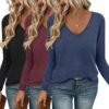 Long Sleeve Shirts for Women V Neck T Shirt Fall Casual Tops Basic Base Layer Undershirts Tees 2025 S-XXL