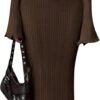 61jYavpvsVL._AC_SL1500 Sweater Dresses for Women 2025 Fall Bell Long Sleeve Crew Neck Bodycon Maxi Dress Winter Ribbed Knit Outfits