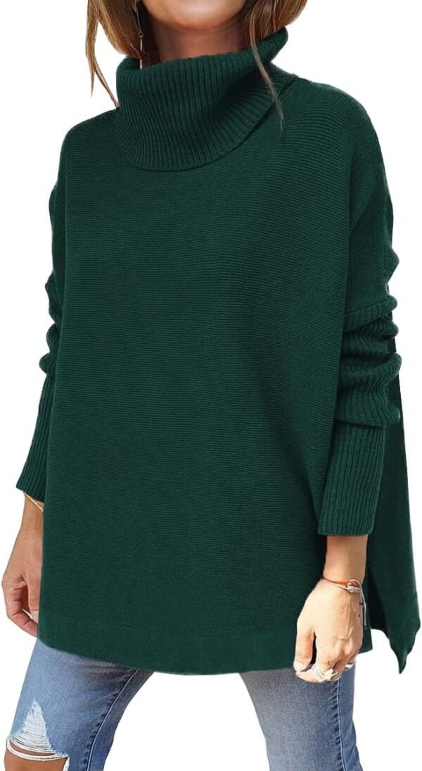 61mW7SZjISL._AC_SL1200 Women's Turtleneck Oversized Sweaters Long Batwing Sleeve Spilt Hem Tunic Pullover Knit Tops