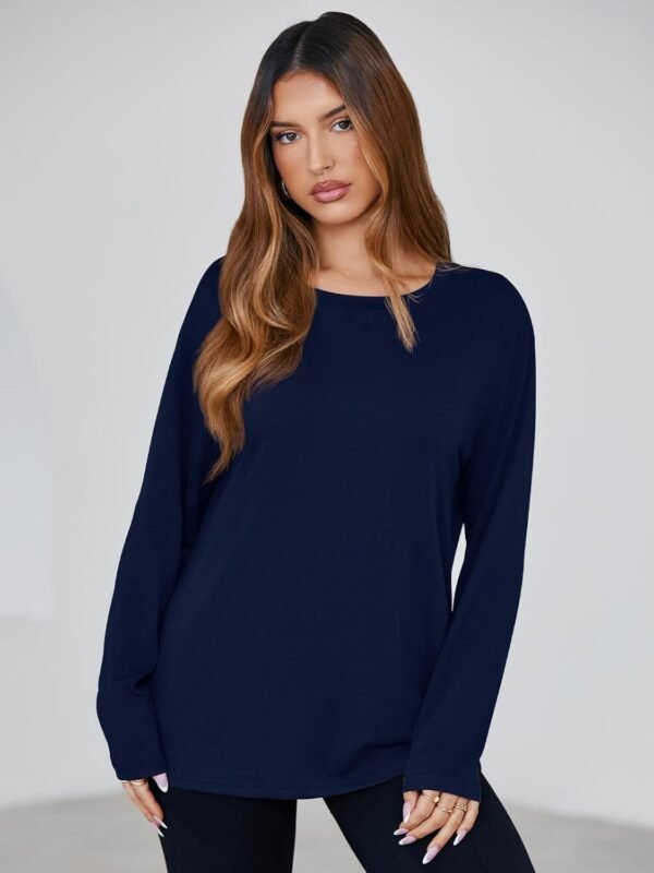 Womens Long Sleeve Oversized T Shirts Basic Crewneck Workout Tee Tops 2025 Fall Loose Fit Casual Y2K Clothes