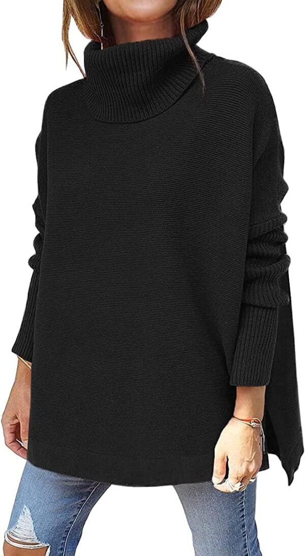 61q0Y9s6WlL._AC_SL1200 Women's Turtleneck Oversized Sweaters Long Batwing Sleeve Spilt Hem Tunic Pullover Knit Tops