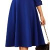 Work Dresses for Women 2025 3/4 Sleeve Fit and Flare Business Midi Dress Classy Office Dresses with Pockets