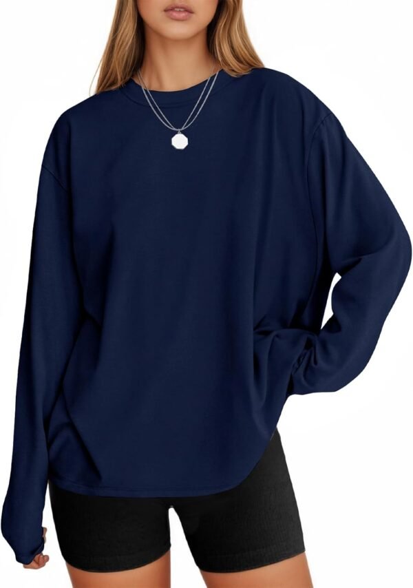 Womens Long Sleeve Oversized T Shirts Basic Crewneck Workout Tee Tops 2025 Fall Loose Fit Casual Y2K Clothes