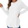 Womens Long Sleeve Shirts Loose Tunic Tops Round Neck Lightweight Side Split Casual 2025 Trendy Basic Tshirts Blouse