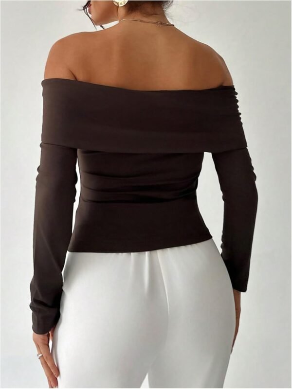 Women's Off The Shoulder T Shirts Metal Button Long Sleeve Tee Going Out Top