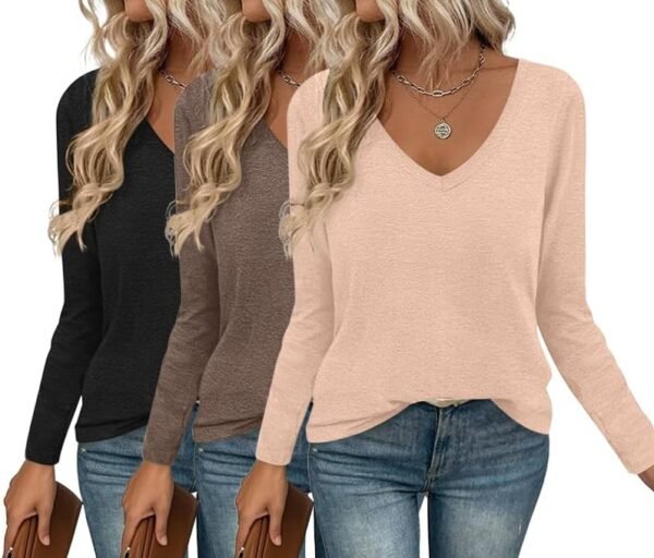 Long Sleeve Shirts for Women V Neck T Shirt Fall Casual Tops Basic Base Layer Undershirts Tees 2025 S-XXL