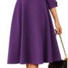 Work Dresses for Women 2025 3/4 Sleeve Fit and Flare Business Midi Dress Classy Office Dresses with Pockets