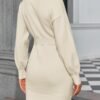 Womens Long Sleeve Mini Sweater Dress Mock Neck Fall Dressy Casual Knit Bodycon Dresses with Belt