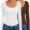 Long Sleeve Shirts for Womens Scoop Neck Tops Slim Fit Undershirts Basic Thermal Tee Shirt