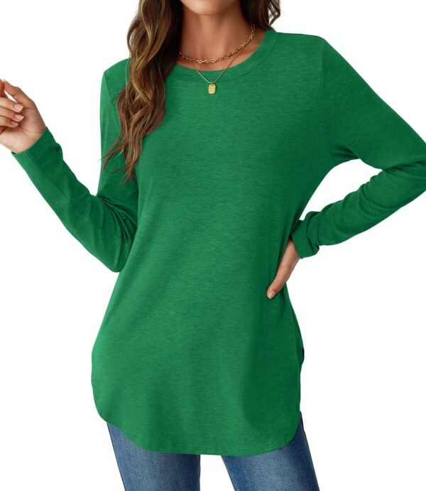 Womens Long Sleeve Shirts Loose Tunic Tops Round Neck Lightweight Side Split Casual 2025 Trendy Basic Tshirts Blouse