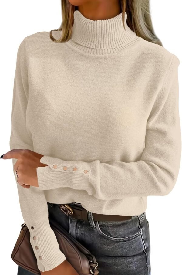 Turtleneck Sweaters for Women Long Sleeve Dressy Casual Soft Knitted Button Pullover Tops 2025 Fall Winter Clothes