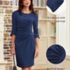 Work Dresses for Women 2025 3/4 Sleeve Sheath Business Dress Ruched Bodycon Office Cocktail Dress