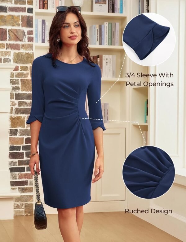 Work Dresses for Women 2025 3/4 Sleeve Sheath Business Dress Ruched Bodycon Office Cocktail Dress
