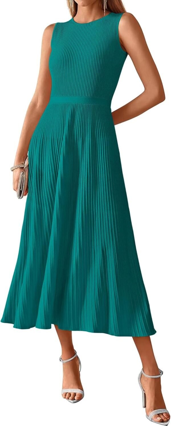Women Tank Midi Dress Summer Crewneck Sleeveless Pleated A Line Business Casual Formal Sweater Fall Dresses 2025