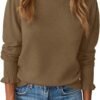 Womens Ruffle Mock Neck Sweater Puff Long Sleeve Fall Soft Knit Casual Pullover Sweaters Top