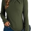 Dokotoo Womens Tops Business Casual Outfits Long Sleeve Shirts Mock Neck Twist Knot Slim Fit Soft Stretch Tees Blouses