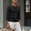 Men's Knit Polo Sweater Casual Long Sleeve Polo Sweater Lightweight Button Down Golf Pullover Sweaters