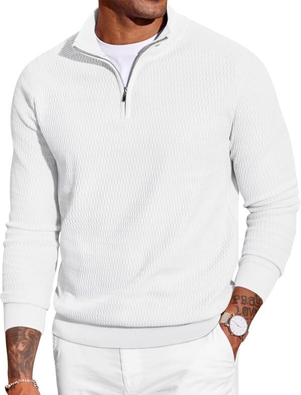 Men's Quarter Zip Sweater Slim Fit Lightweight Mock Neck Pullover Knit Texture Polo Sweaters