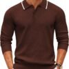 Men's Knit Polo Sweater Casual Long Sleeve Polo Sweater Lightweight Button Down Golf Pullover Sweaters