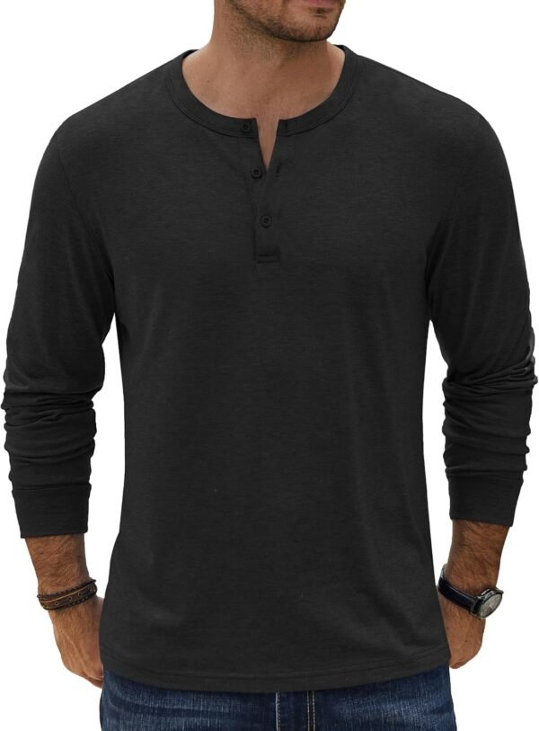 71Dg2mO0MvL._AC_SL1500 Men's Henley T-Shirt Long Sleeve Casual Lightweight Pullover Shirts Soft Stretch Basic Tees Fall Tops