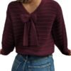 Sweaters for Women Long Sleeve Fall Outfits 2025 Back Bow Knot Sweaters Round Neck Solid Knit Pullover Tops