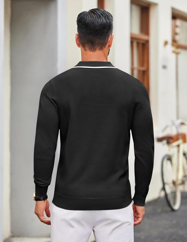 Men's Knit Polo Sweater Casual Long Sleeve Polo Sweater Lightweight Button Down Golf Pullover Sweaters