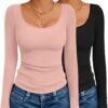 Long Sleeve Shirts for Womens Scoop Neck Tops Slim Fit Undershirts Basic Thermal Tee Shirt