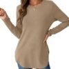 Womens Long Sleeve Shirts Loose Tunic Tops Round Neck Lightweight Side Split Casual 2025 Trendy Basic Tshirts Blouse